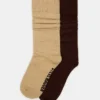 2er-Pack gerippte Slouch-Socken, hellbraun, gemustert