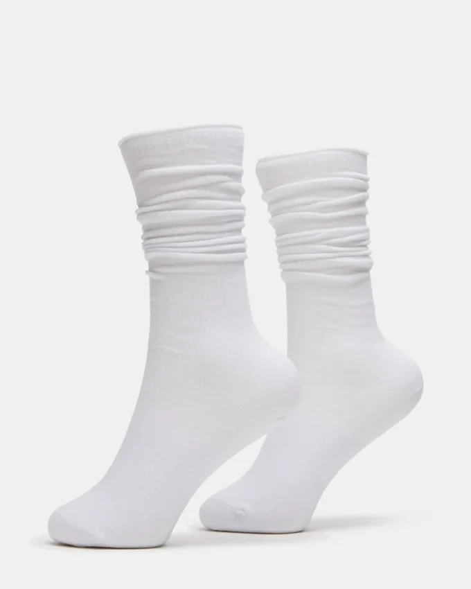 2er-Pack gerippte Slouch-Socken in Weiß
