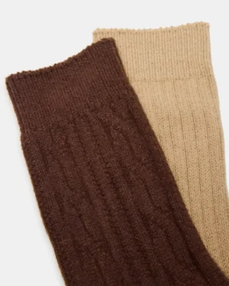 2er-Pack Socken für Stiefel mit Zopfmuster in Braun