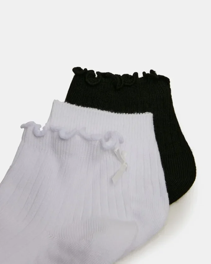 3er-Pack Emma Lettuce Edge Socken Weiß/Schwarz