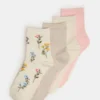 4er-Pack Blumensocken in Elfenbein und Multicolor