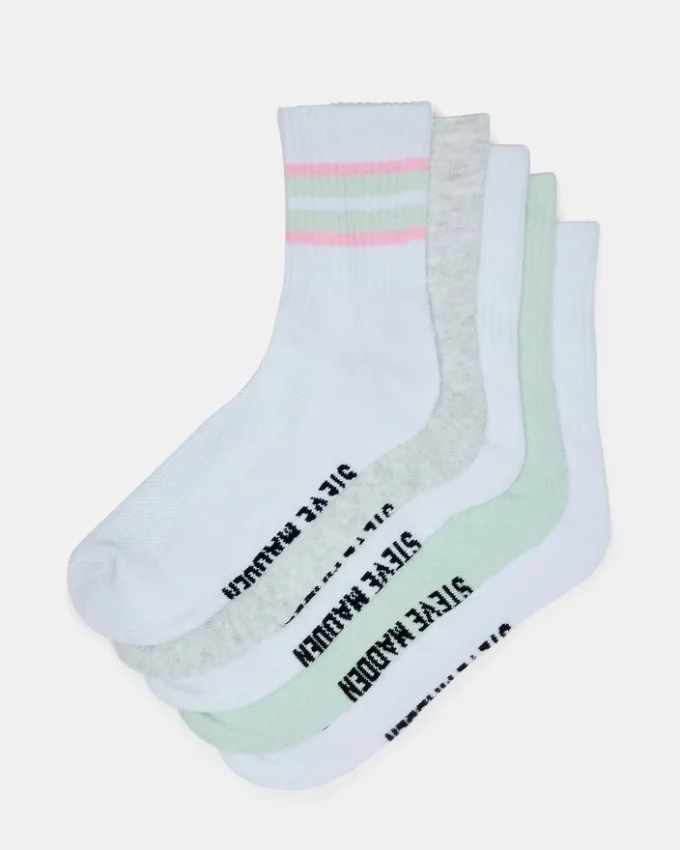 5er-Pack gestreifte Socken, weiß, mehrfarbig