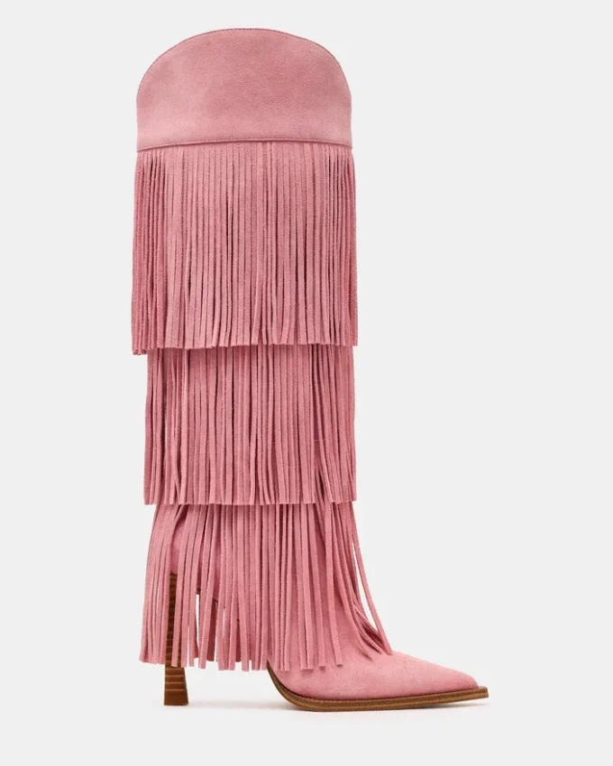 Kinzee Fringe Pink Suede