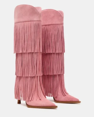 Kinzee Fringe Pink Suede
