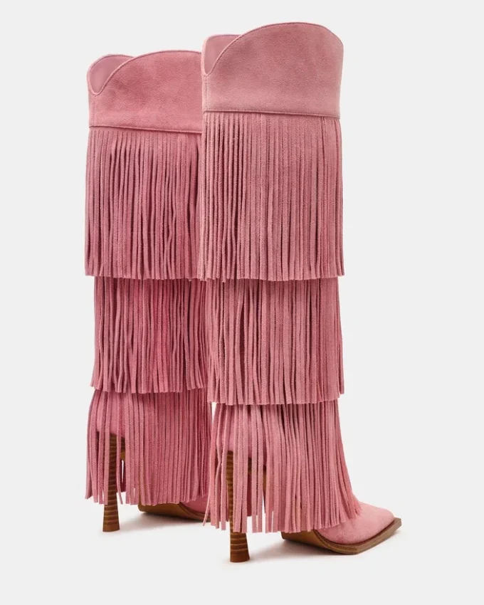 Kinzee Fringe Pink Suede