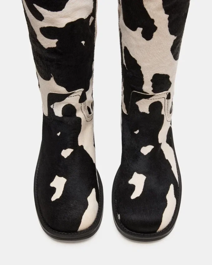 Riggs Black Cow Print Wide Calf