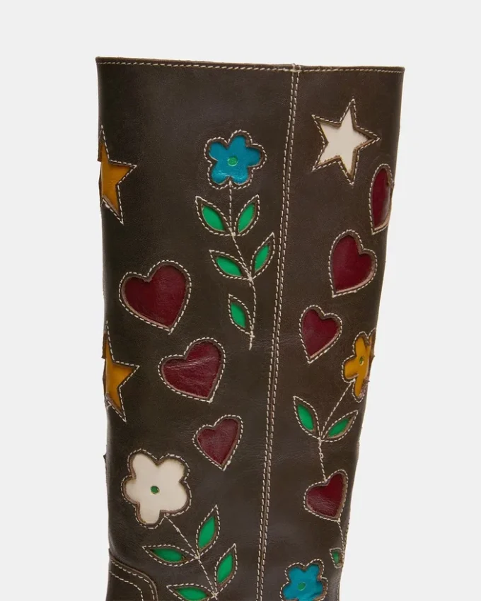 Riggs Floral Brown Leather