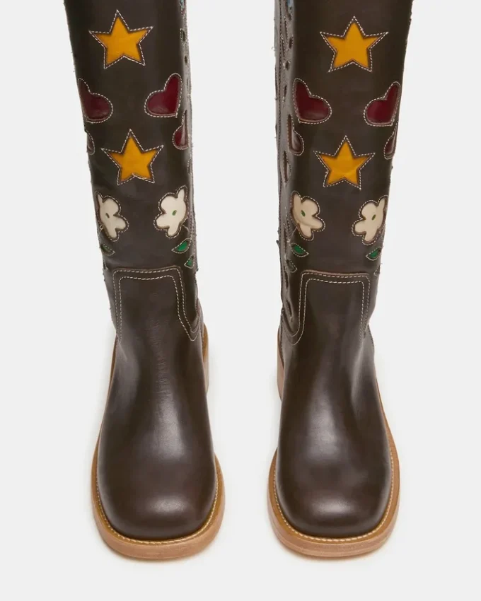 Riggs Floral Brown Leather