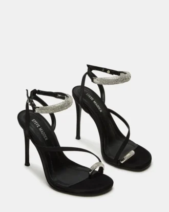 Tia Strass-Stiletto aus schwarzem Satin