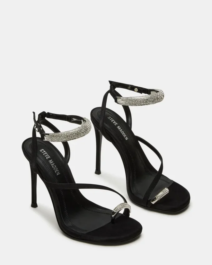 Tia Strass-Stiletto aus schwarzem Satin Tia Strass-Stiletto aus schwarzem Satin