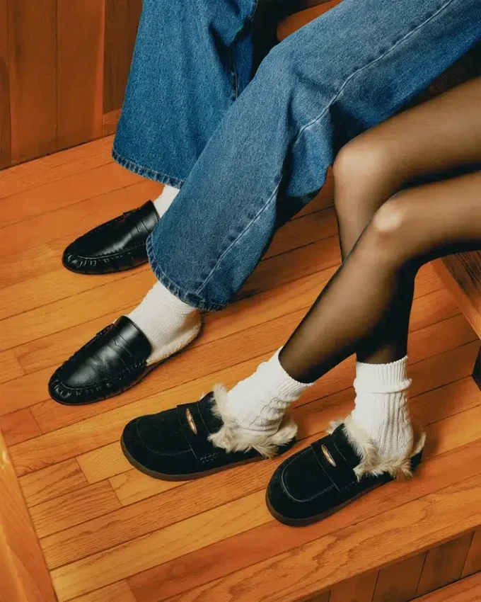 Rafe Kunstfell Schwarzes Leder